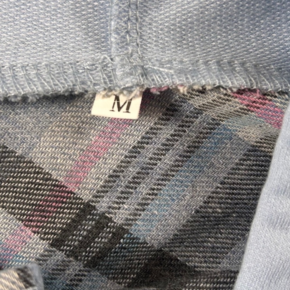 Womens Blue Plaid Hooded Flannel Shirt Button Up Long Sleeve Size M Relaxed Fit - Picture 5 of 6